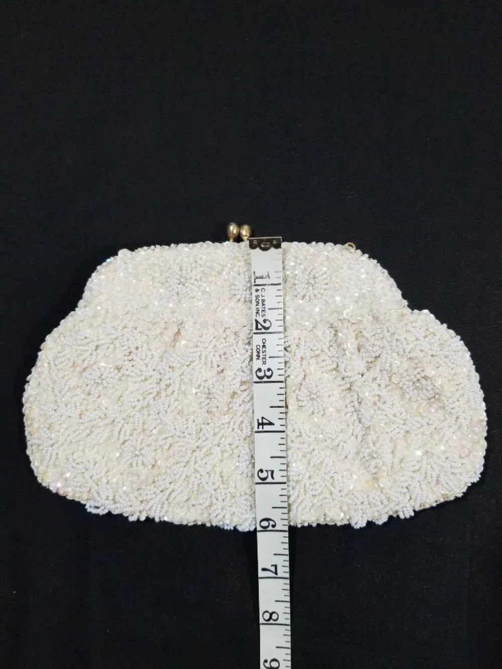 Vintage Beaded Evening Clutch Purse Ivory White Sparkly Iridescent Beads